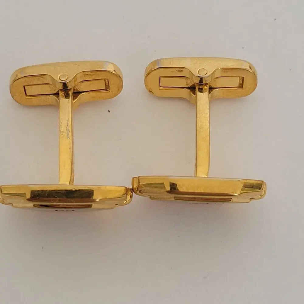 Givenchy Cufflinks Set Gold Silver Tone Logo Vintage Geometric Hexagon Retro